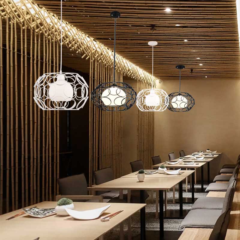 黑色餐厅吊灯简约复古时尚led创意白色卧室书房吧台厨房玻璃铁艺