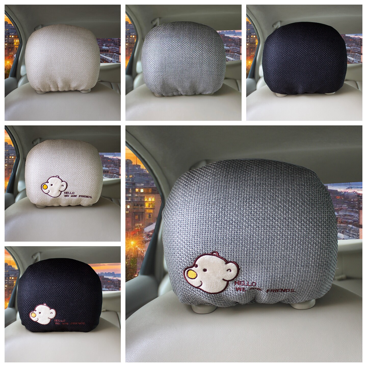 全包汽车座椅头枕保护套棉麻卡通四季枕头罩透气吸汗夏防脏吸油布