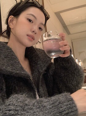 Work 32day冬季老钱风慵懒厚实立领拉链毛衣外套翻领开衫