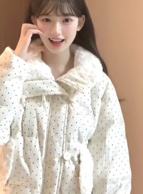 灯芯绒波点羽绒棉服女2025冬季新款加厚宽松毛领面包服外套上衣