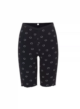 Minjiena韩国小众设计笑脸休闲中裤打底裤女无痕高腰笑脸裤