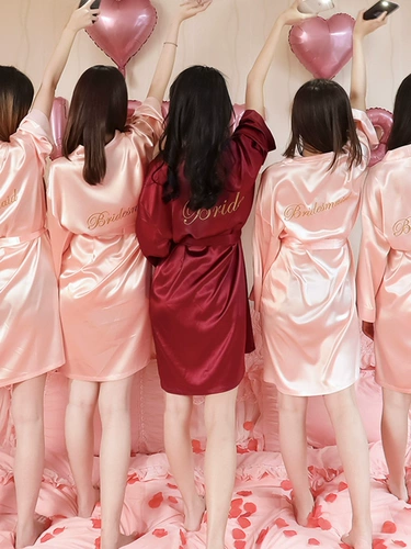 Лонгслив для невесты, шелковая пижама, банный халат, для подружки невесты, большой размер