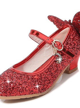 2026红色平底鞋公主鞋叶罗丽女童高跟皮鞋儿童仙女鞋配裙子水晶鞋