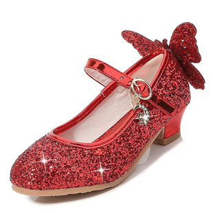 2026红色平底鞋公主鞋叶罗丽女童高跟皮鞋儿童仙女鞋配裙子水晶鞋