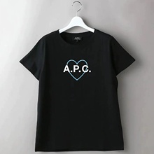 新品apc日韩爆款爱心图案印花100%纯棉正常码T恤男女情侣衫短袖