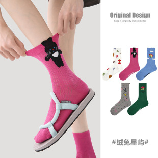 波点卡通插画网眼卡丝袜 透气短袜女个性 OriginalDesign春夏季 薄款