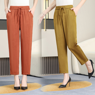 高贵垂感薄款妈妈款裤子夏季宽松小脚裤中老年女裤洋气老人九分裤