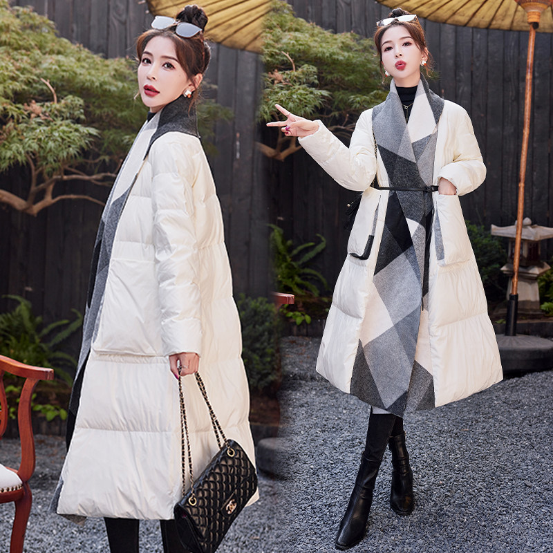 无帽羽绒服女冬中长款过膝时尚气质洋气小众设计感白鸭绒外套时髦