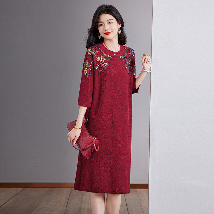 梵猫中长款连衣裙中老年妈妈大码女装宽松打底裙针织毛衣裙秋冬