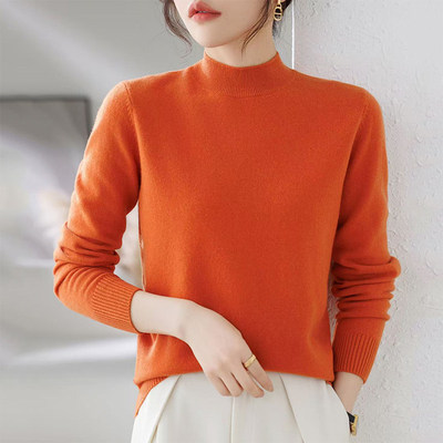 经典纯色100%羊毛衫女冬日半高领保暖百搭长袖常规款打底针织衫