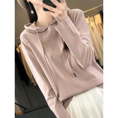 卫衣t恤女春夏长袖薄款宽松休闲上衣2024新款纯棉内搭连帽打底衫