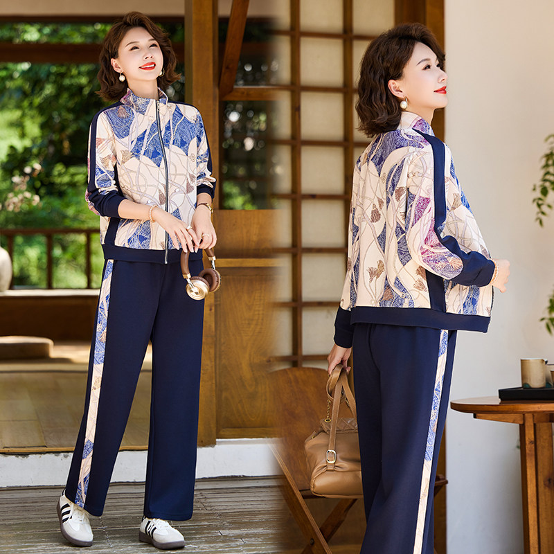 中年妈妈秋装外套2024新款中老年人春秋休闲运动服套装女洋气上衣