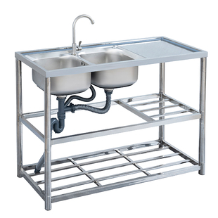 厨房不锈钢水槽台面一体单槽洗菜池家用洗碗盆简易支架平台洗手盆