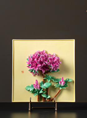 夫己纯手工陶瓷花花世界之正方形瓷板映霞含芳德化陶瓷客厅摆件