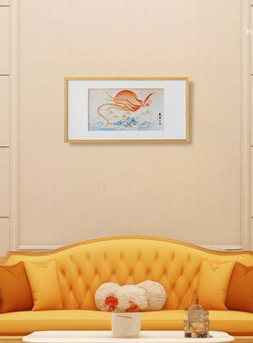 夫己纯手工陶瓷手绘《凤舞九天》平板壁画浅框卧室客厅玄关壁画