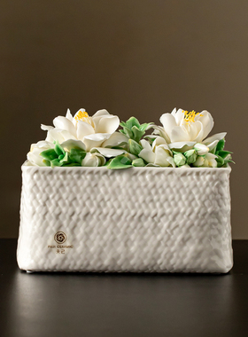 夫己纯手工陶瓷《一揽春风》之栀子花卧室客厅餐厅玄关茶桌摆件