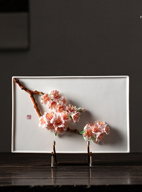 夫己纯手工陶瓷花花世界之樱花瓷板卧室客厅餐厅玄关茶几摆件