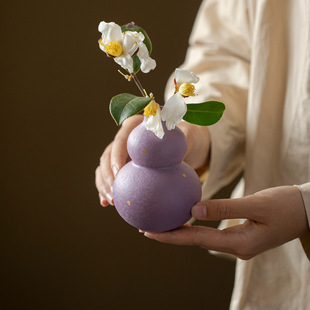 景德镇薰衣紫洒金陶瓷葫芦花瓶茶室茶桌装 饰品招财摆件花器插花用