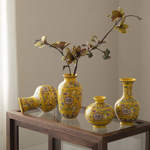 景德镇珐琅彩小花器陶瓷器中式花瓶民族风摆件客厅插花装饰工艺品