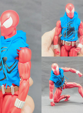 1/12 Mafex 猩红蜘蛛侠连帽衫背心 6寸 卫衣布衣DIY可动玩具衣服