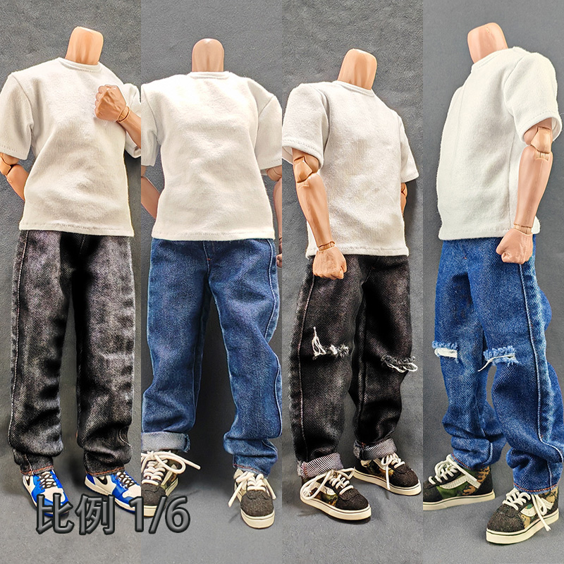 1/6男兵人洗水牛仔宽松长裤12寸可动人偶30CM玩具衣服YEESENYIYI