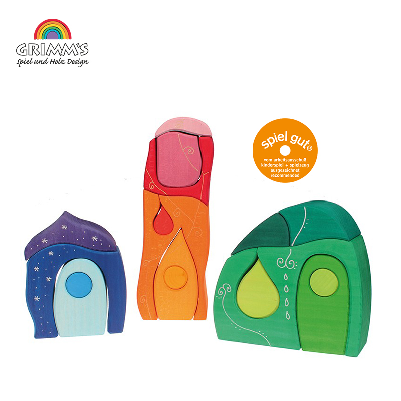 Grimm's木制彩色房子想象力积木