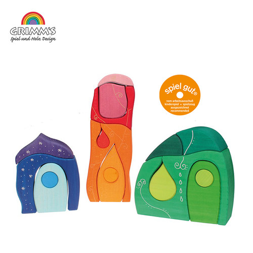 Grimm's木制彩色房子想象力积木