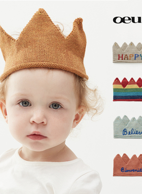 OEUF 秋冬婴儿宝宝生日拍照国王帽头饰儿童羊驼毛保暖针织皇冠帽