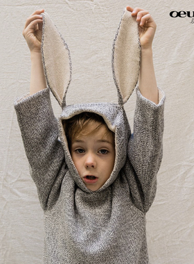 oeuf aw21 秋冬羊驼毛小鹿小羊带帽套头毛衣儿童宝宝小动物针织衫