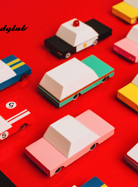 Candylab 木制美国复古车警车跑车赛车迷你木头小车模型儿童玩具