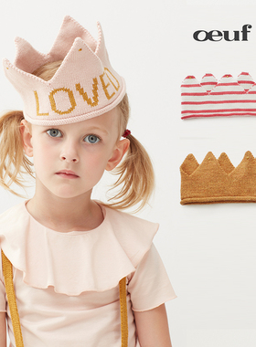 oeuf 婴儿宝宝羊驼毛皇冠帽头饰/儿童春秋冬生日拍照空顶毛线帽子