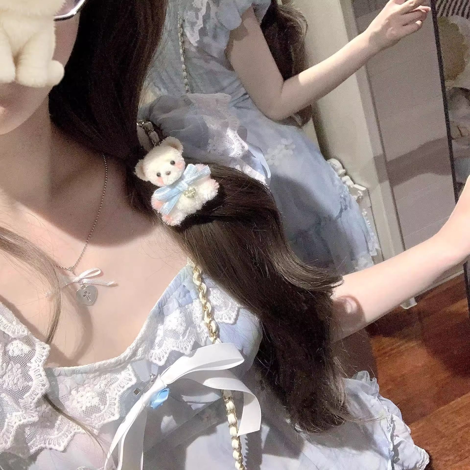 艺术生奶呼呼短裙女2025夏多巴胺初恋清纯蓝色碎花蓬蓬蛋糕连衣裙