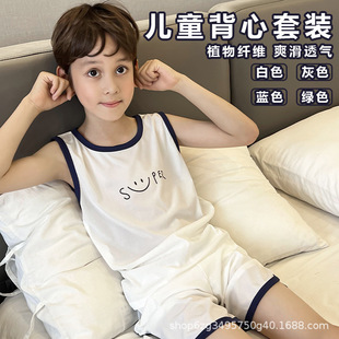 新款男女童背心套装笑脸家居服睡衣夏款运动儿童中大童学生篮球服