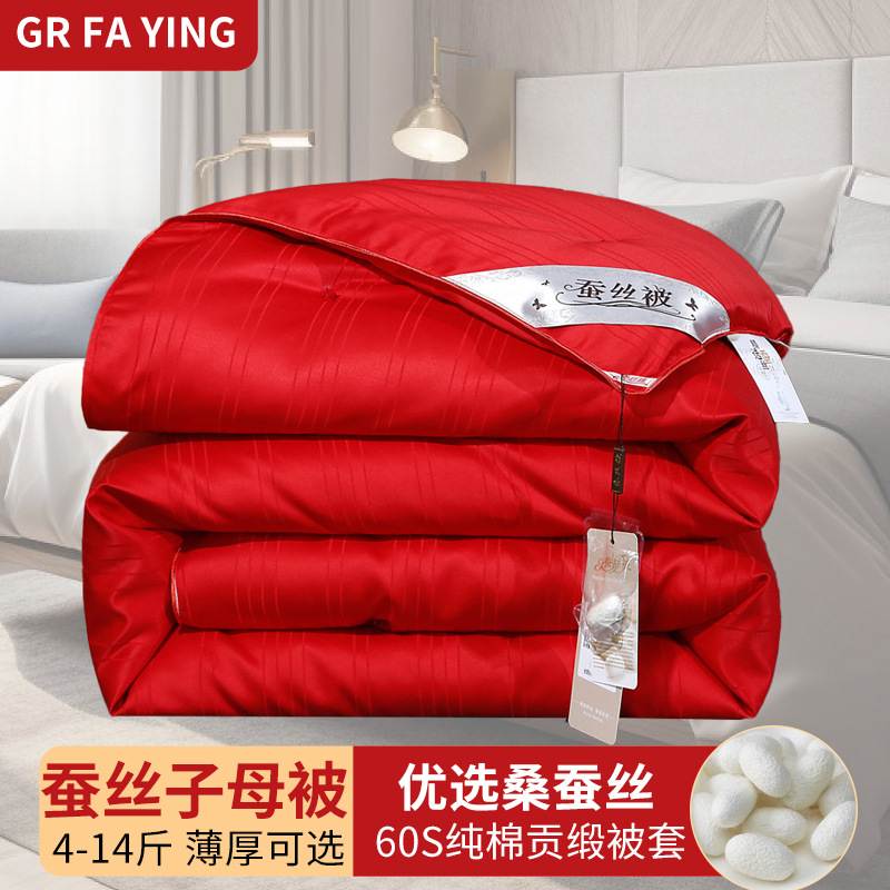 14斤全棉贡缎提花蚕丝被子被芯 秋冬被二合一子母被高档公司礼品