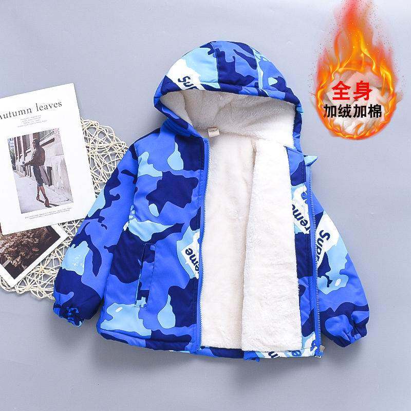 男童加绒加棉外套2023新款儿童冲锋衣中小童宝宝防风迷彩加厚外套
