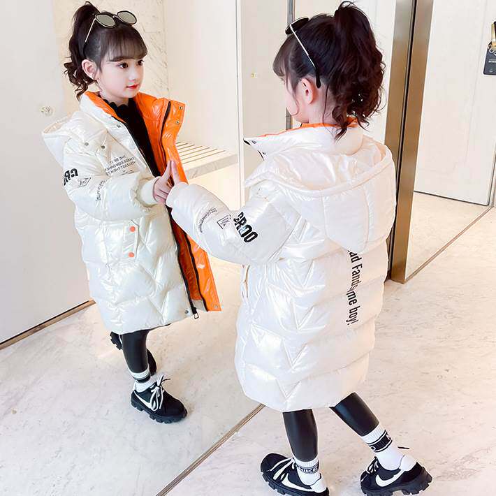 女童羽绒棉服中长款韩版洋气儿童棉袄中大童保暖棉外套2024冬装新