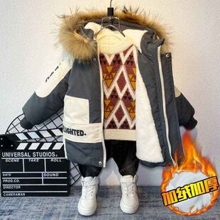 男童冬装棉服2025新款洋气宝宝冬季夹棉加绒加厚保暖外套儿童棉衣