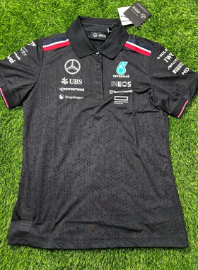 梅赛德斯奔驰AMG车队 F1赛车黑女款全广告版本短袖运动T恤POLO衫