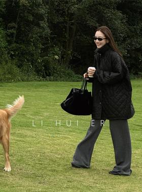 LiHuiEr李慧儿 卢克索往事 独特洋气加厚中长款菱格棉服外套女