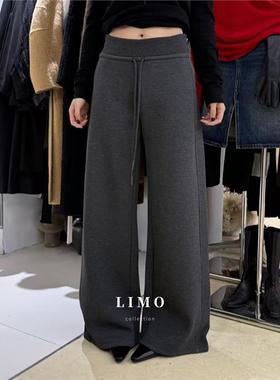 LIMO 2025冬季新款简约百搭螺纹腰头显瘦加绒直筒休闲卫裤女5940