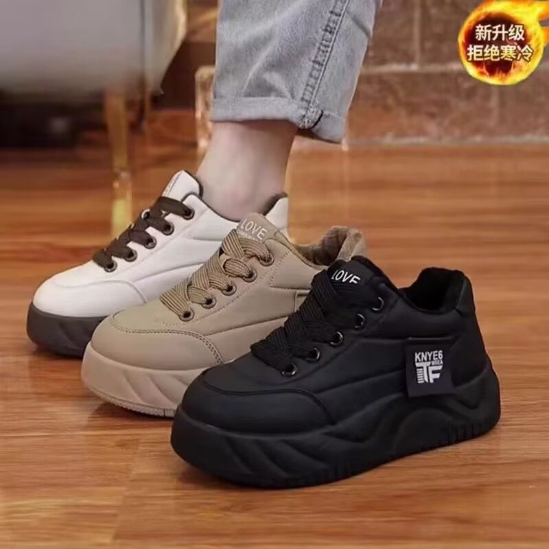 冬季二棉鞋女新款加绒加厚运动板鞋厚底皮面防滑休闲面包鞋子,女鞋,棉鞋,淘宝优惠券,粉丝福利购,淘宝优惠卷