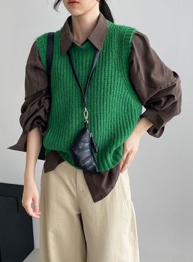 推荐绿色！秋冬叠穿圆领针织马甲女韩系百搭毛衣背心