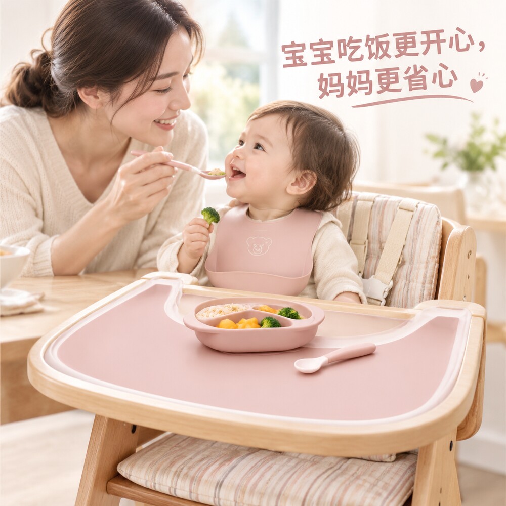 婴儿成长椅餐盘垫餐垫食品级硅胶垫婴儿高椅塑料盘垫MAT
