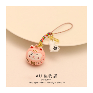 AU出口高品质日系樱花猫咪招财猫水音铃铛手机链U盘包包挂件276