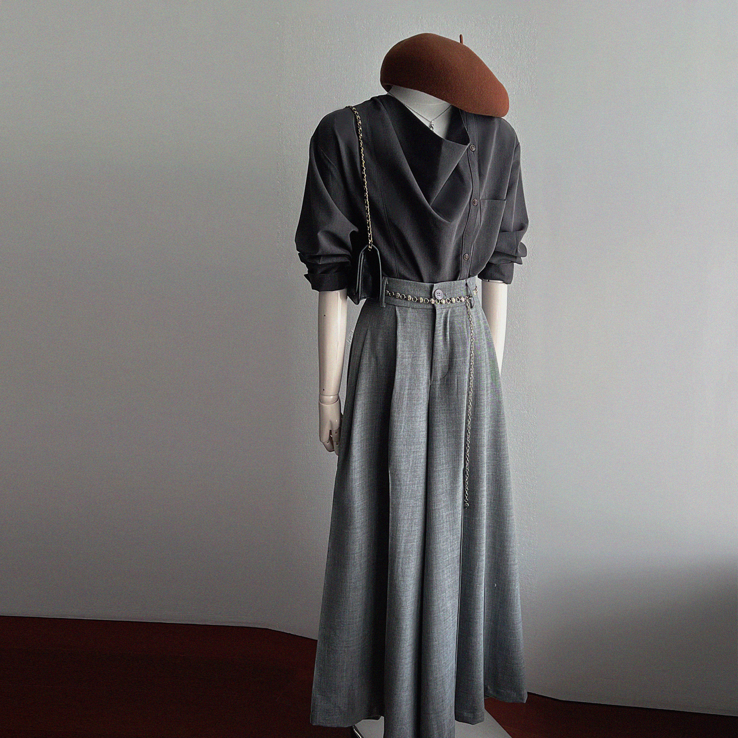 法式通勤气质荡领磨毛厚款衬衫女