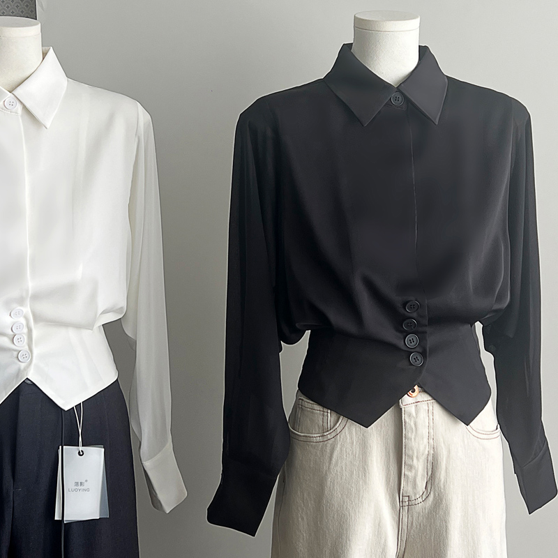 轻薄拼接蝙蝠袖ol长袖薄款衬衫女