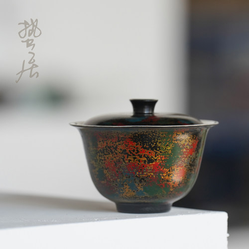 万叶集 盖碗陶瓷功夫茶具大漆鎏金工艺茶艺审评碗110cc标准盖杯