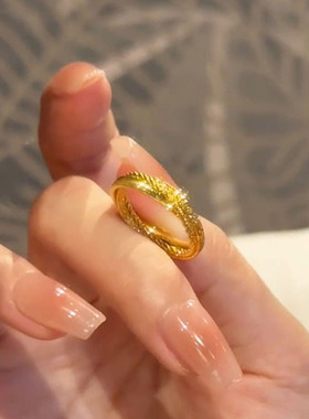 真金电镀保色假式双环戒指女款食指戒指环简约百搭设计戒指