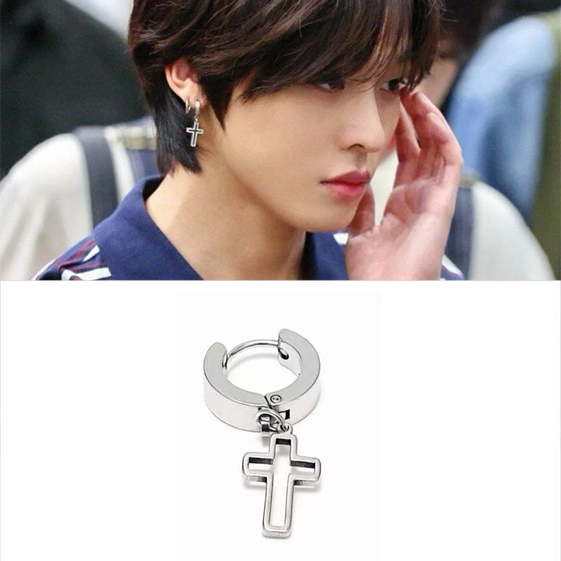 高品质新款riku前田陆同款十字架耳环耳扣耳夹甜酷个性耳饰