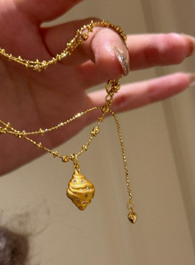 真金电镀新中式古法拉丝镶钻小面包项链立体感锁骨链